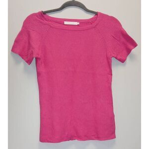 American holic womens medium boat neck top pink fitted stretch Spring Summer